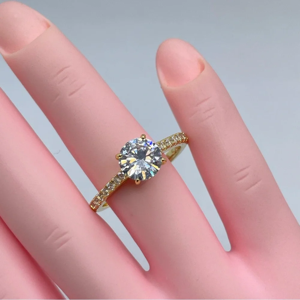 14K Gold Plated Diamond White CZ Solitaire Engagement Ring Bridal Statement Sz 9